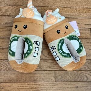 Pumpkin Spice Plush Kids Slippers - Tan/White